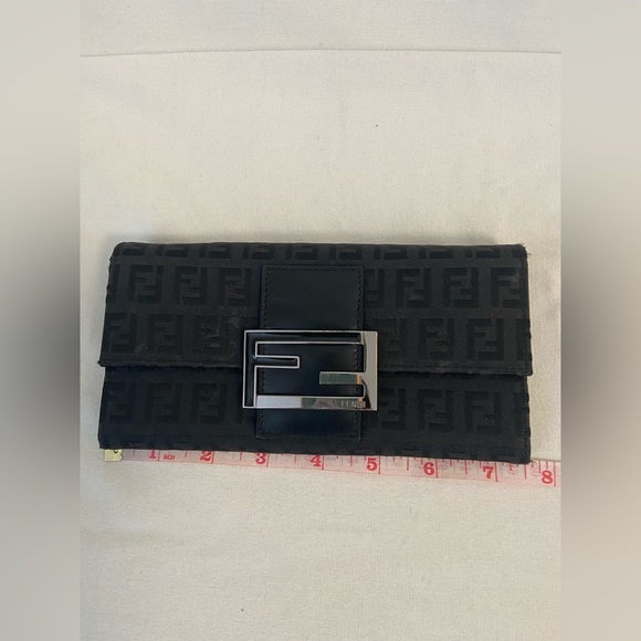 Authentic FENDI Zucchino Print Canvas Leather Black Long Wallet 8M0021 - Picture 14 of 16